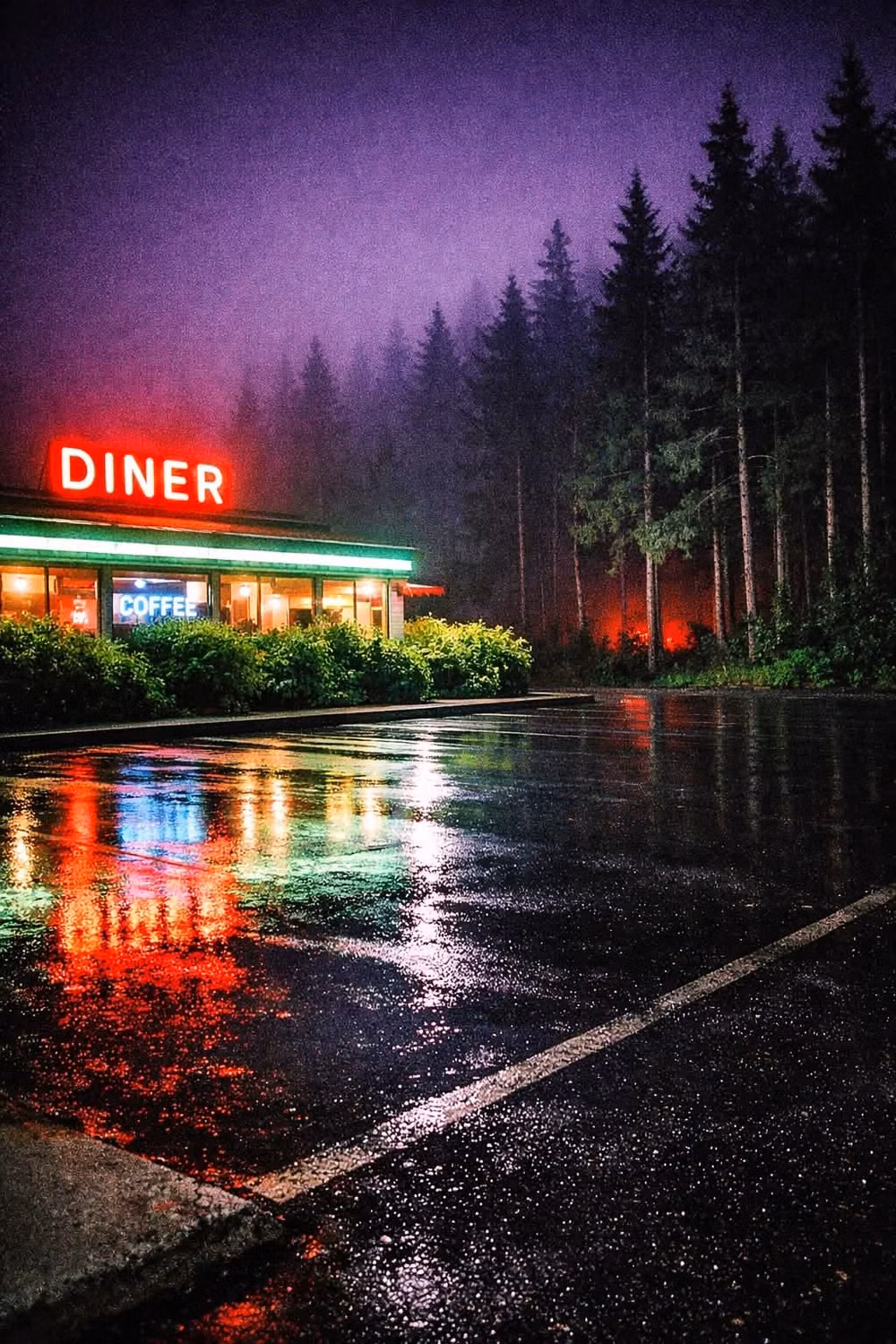 neon roadside diner night photograph -