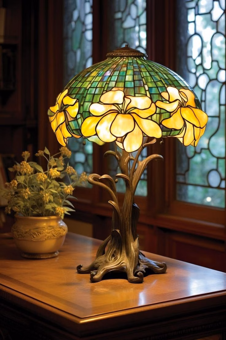 Tiffany stained glass lamp detail photograph -