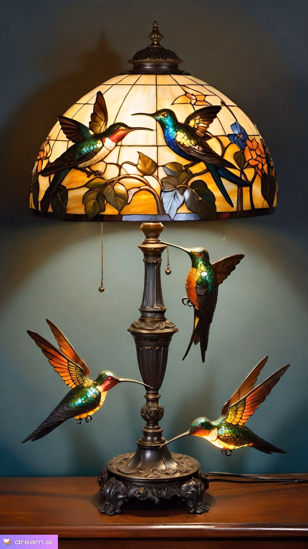 Tiffany stained glass lamp detail photograph -