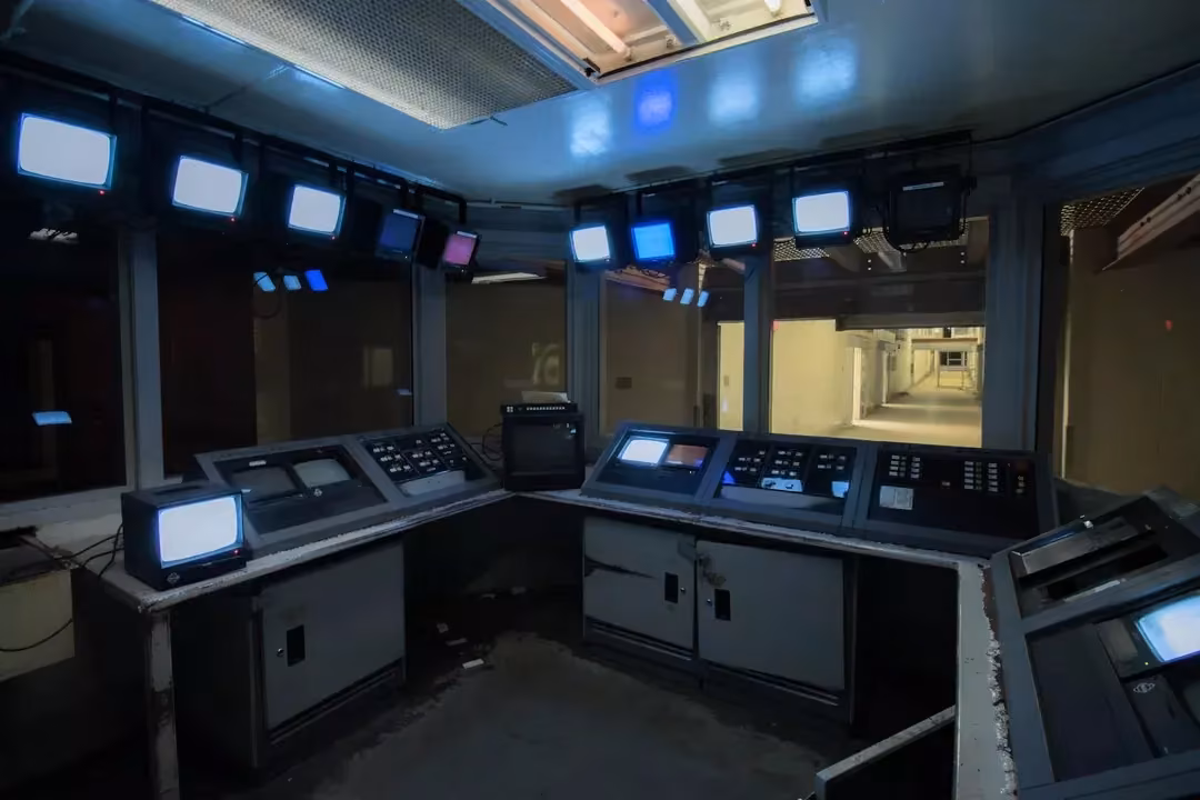 industrial CRT monitor control room photograph -