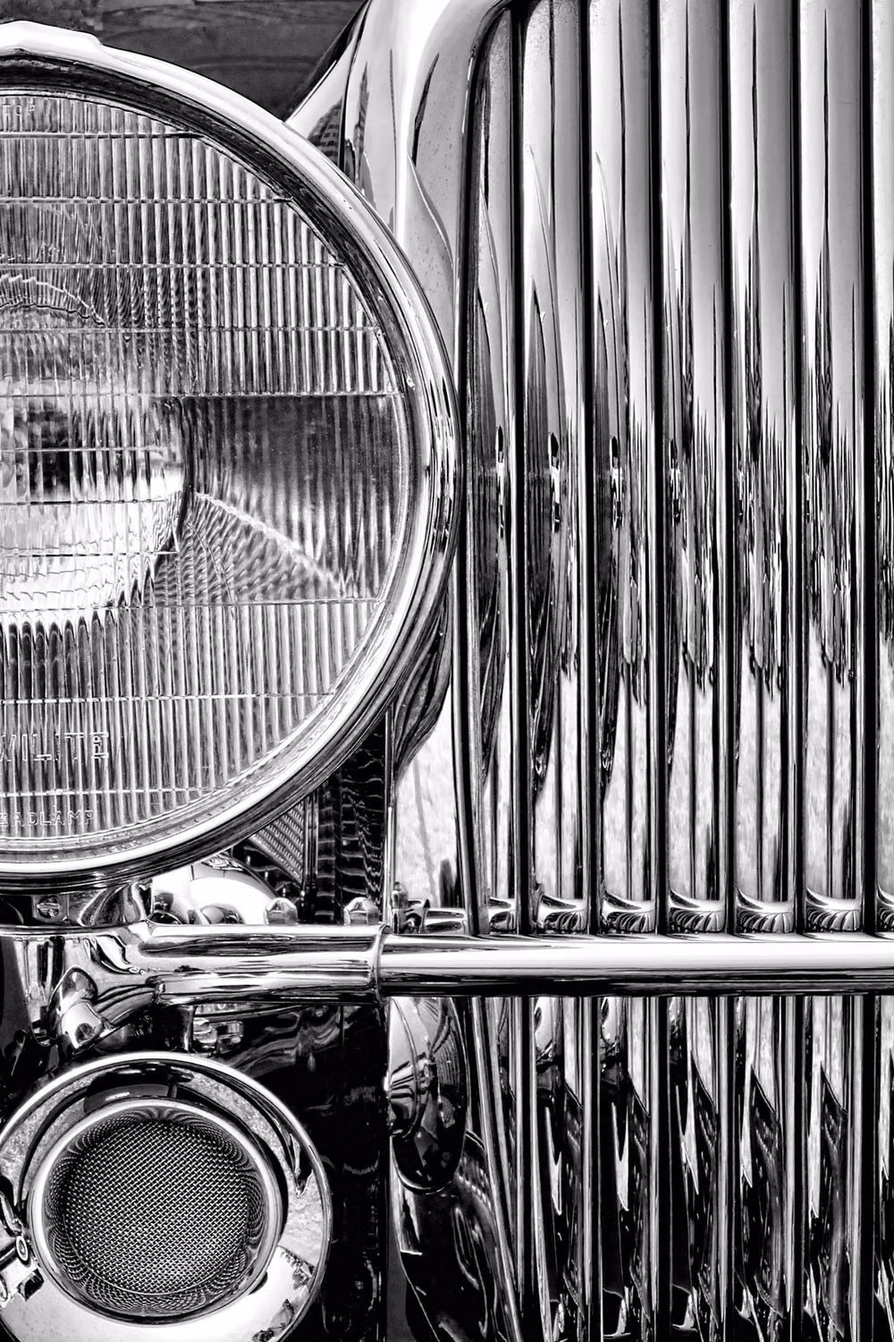 vintage chrome car bumper reflection close up -