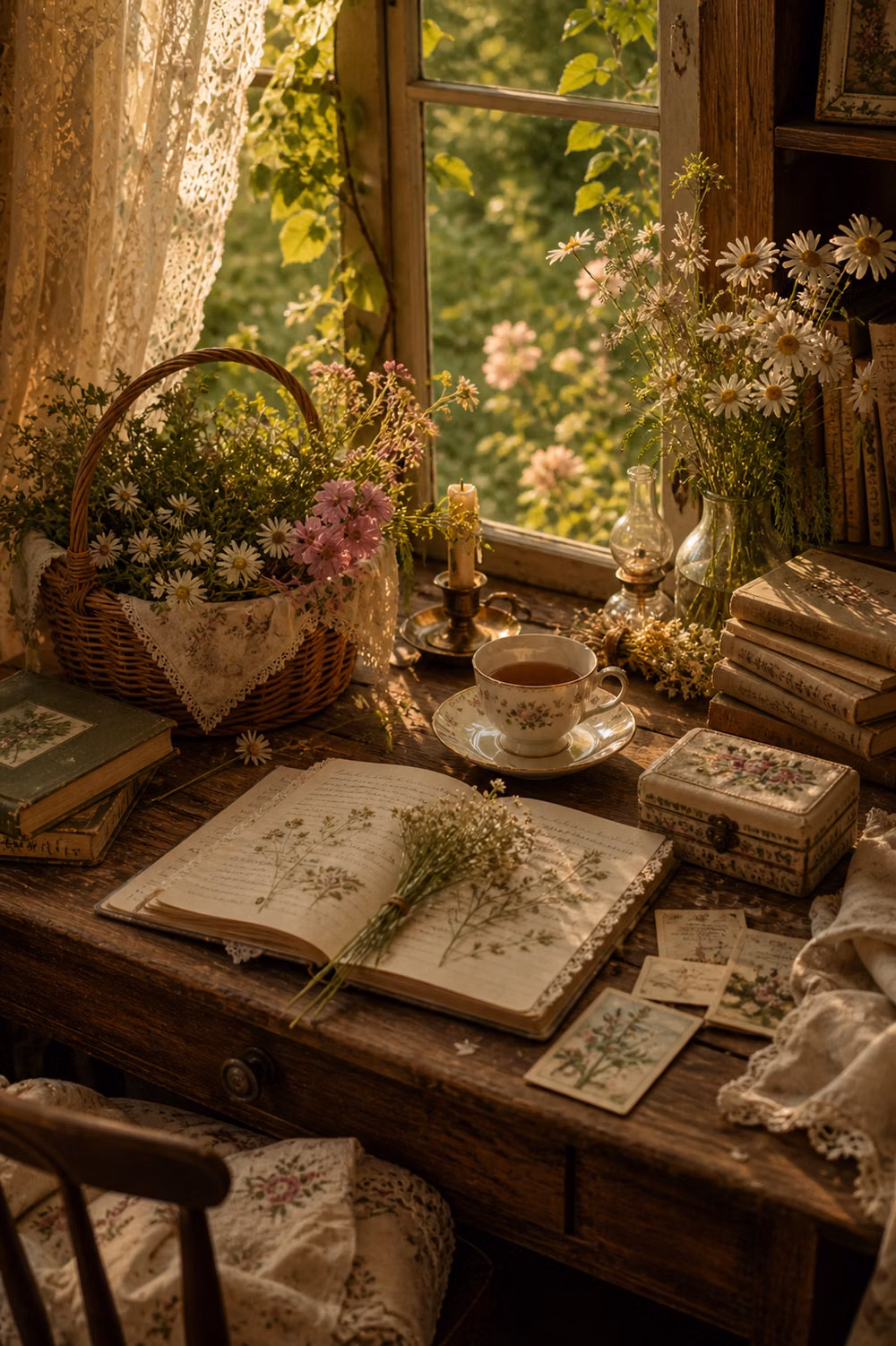 Cottagecore aesthetic - Golden light through lace curtains, fresh flowers on the table, and a quiet moment just for you. This is what slow living feels like - soft, peaceful, and beautifully simple. 🤍  Save this to create your own cozy cottagecore corner ✨  #cottagecoreaesthetic #slowliving #cozyhome #morningritual #vintagevibes #romanticizeyourlife #pinterestinspo #cozymoments