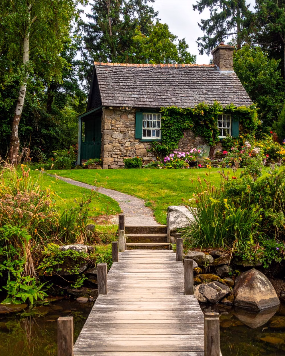small stone cottage garden photograph - #AI