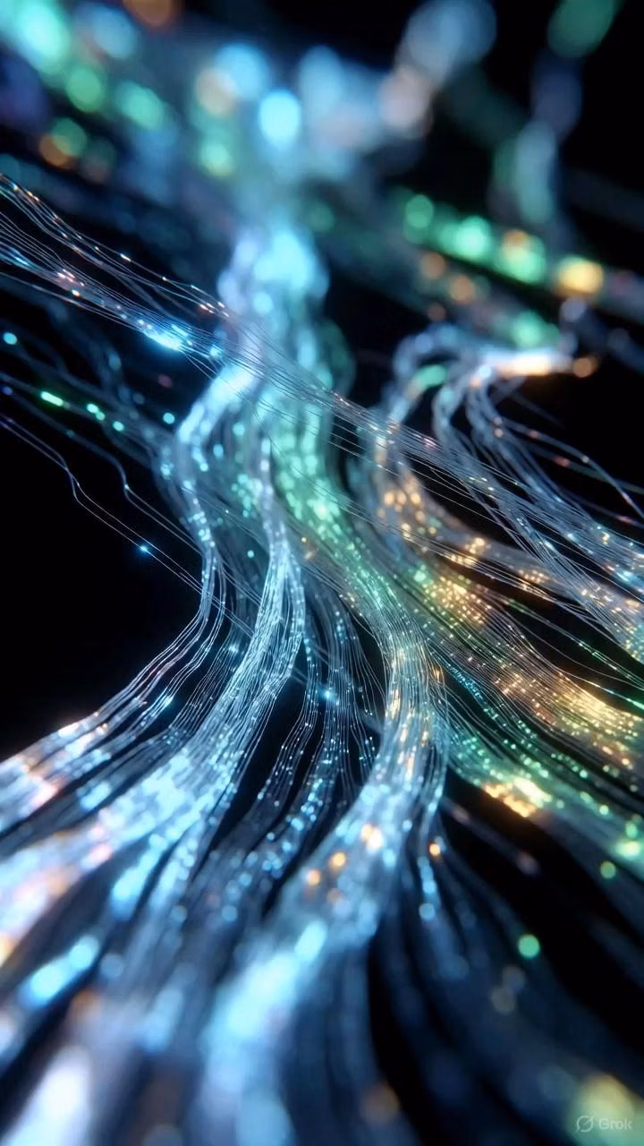 fiber optic strands glowing macro photograph - 