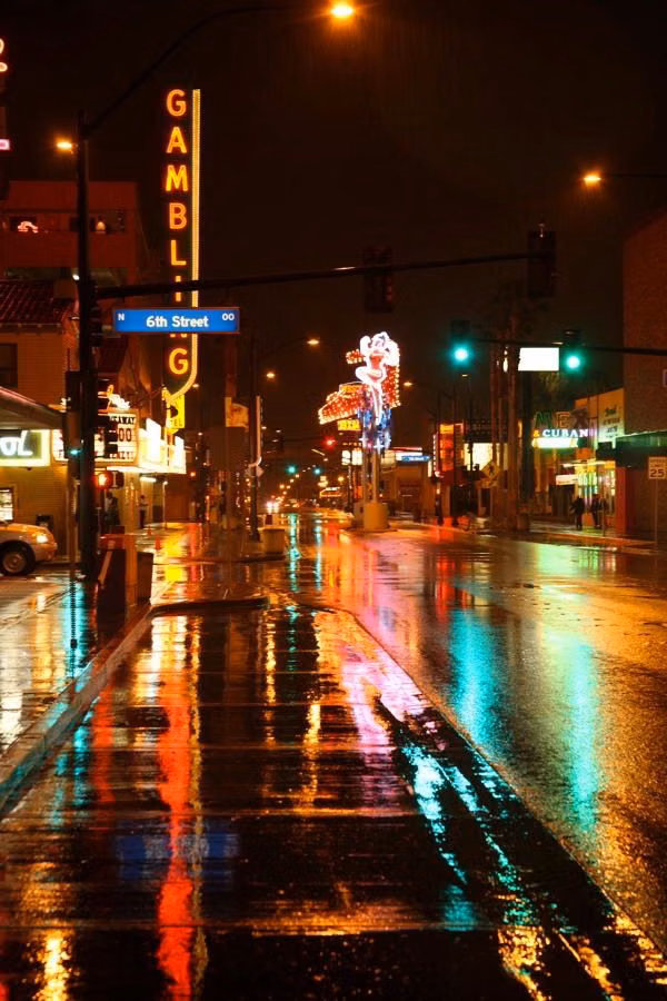 rainy neon alley night photograph -