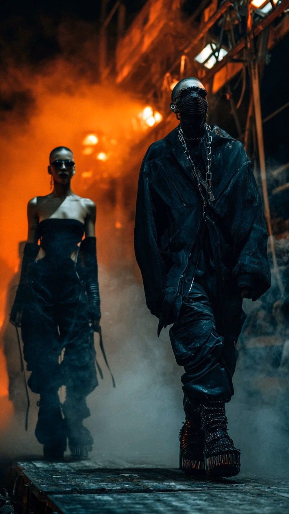 black technical streetwear outfit night photograph -