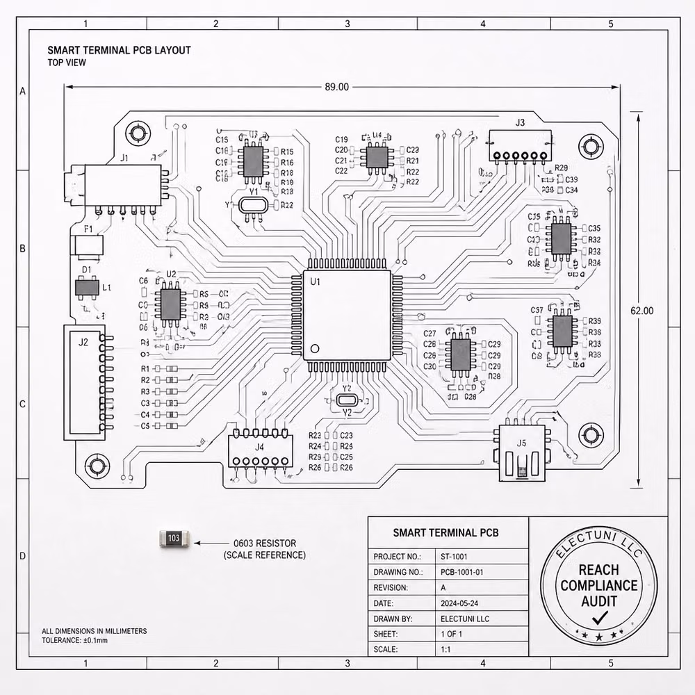dense electrical circuit schematic paper photograph - June 2026 EU Phthalate rules are live. Is your Smart Terminal legal? Avoid BOM failure with our IPC CID+ DFM review. Electuni LLC: 48-hour quotes for Full-Stack Electronics.  hello@circuit-board-design.com https://www.circuit-board-design.com/ #REACH