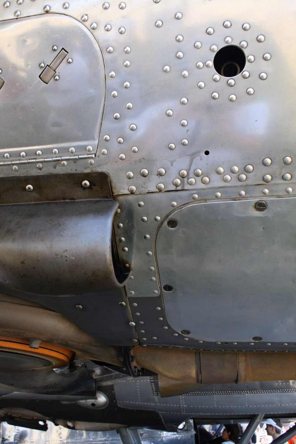 riveted 1930s aircraft fuselage close up - 