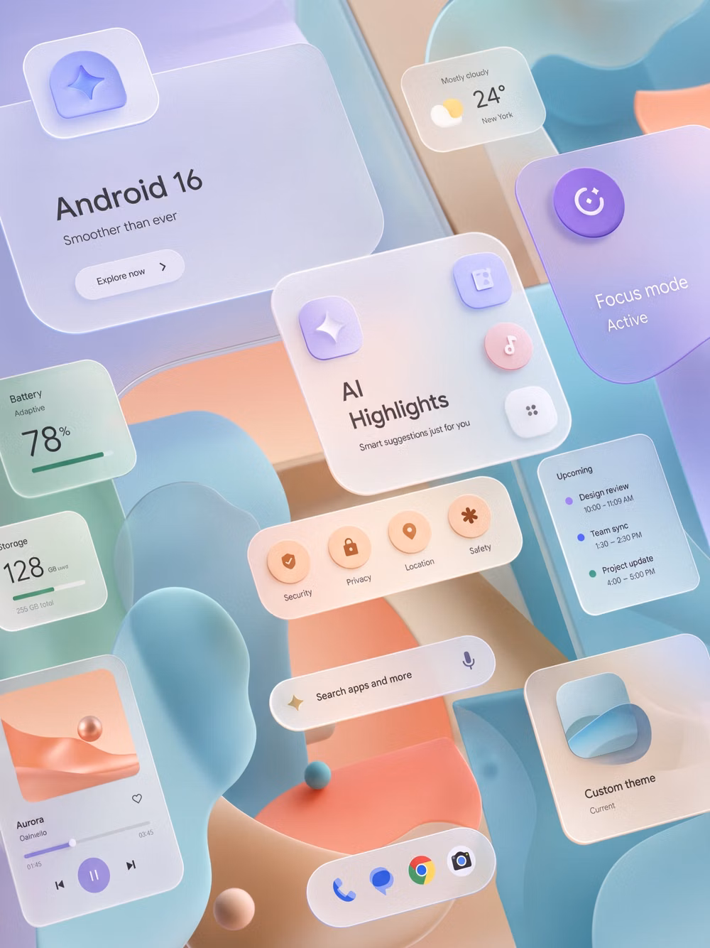 Fluent Design aesthetic - Android 16 imagined through GPT Image 2 🤖📱 A futuristic Material You-inspired UI ecosystem with floating glass interfaces, adaptive colors, soft geometry, and cinematic Android aesthetics — all generated entirely with AI on VOSU AI. @vosuai   #Android16 #GPTImage2 #MaterialYou #AIArt #UIDesign