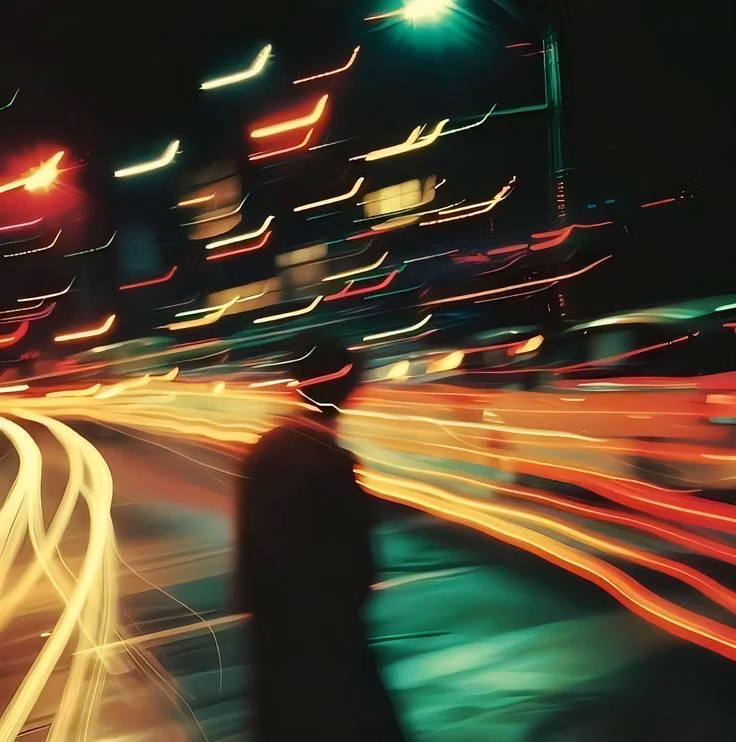 blurred city lights film photograph -