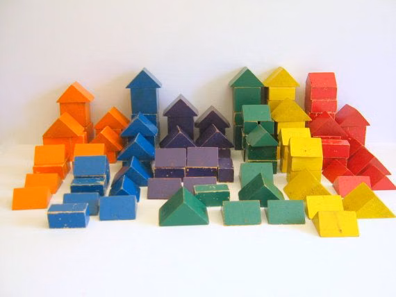 primary color geometric wooden blocks photograph - Vintage Wood Blocks, Children's Toy, Building Blocks, Primary Colors