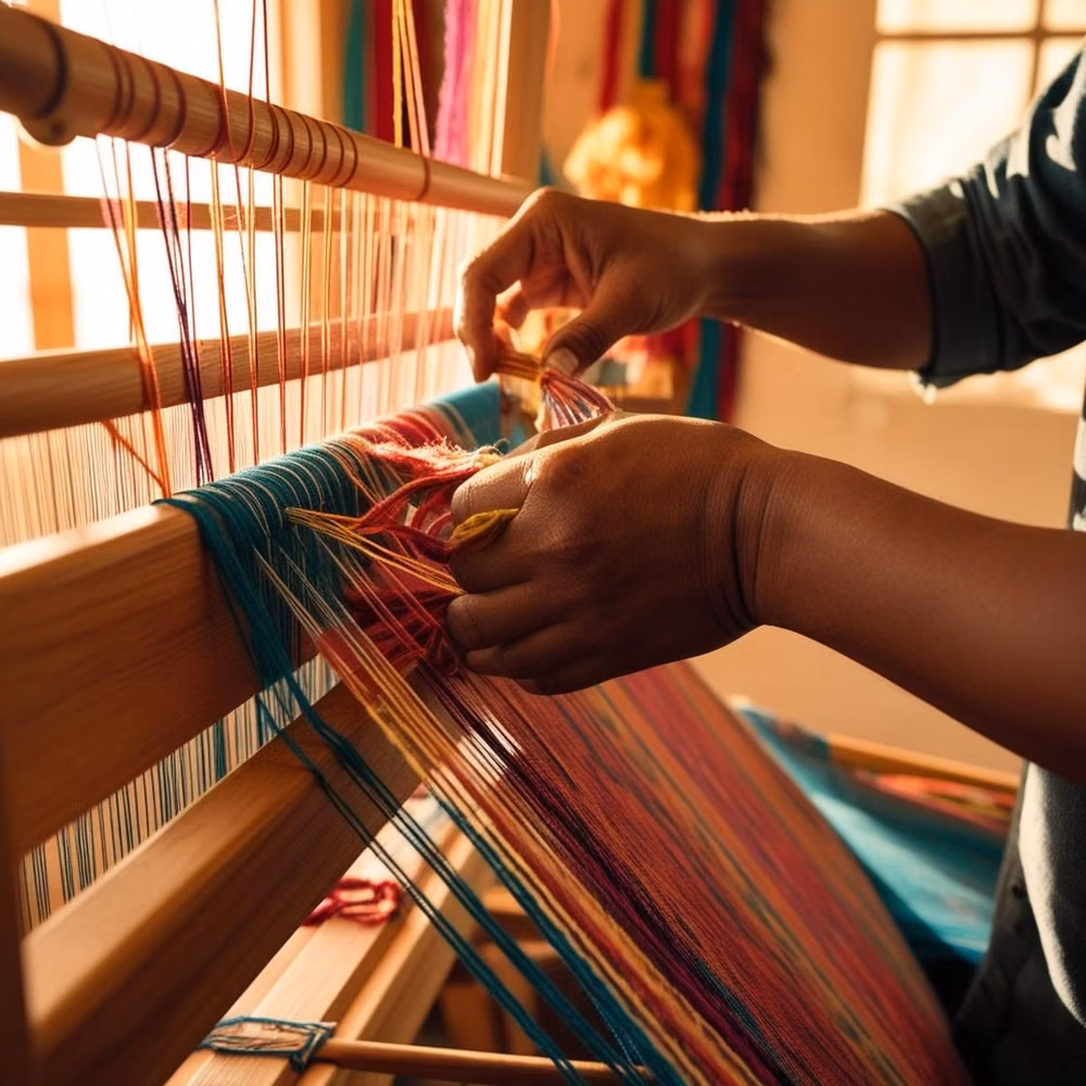 handwoven colorful textile loom photograph - Why choose #Kalaashraye? Because every saree is:  🤲 Handmade on loom with organic cotton. 🌿 Dyed naturally with vegetable colors. 💚 Eco-friendly and sustainable. 🧵 A treasure of India’s rich heritage. 📣 Support handmade, support tradition.  ✨ Experience the charm of handmade luxury. Visit www.kalaashraye.com  [kalaashraye, wovenwithlove, rootedinindia, madeinindia🇮🇳, ecofriendlyfashion, supportlocal]