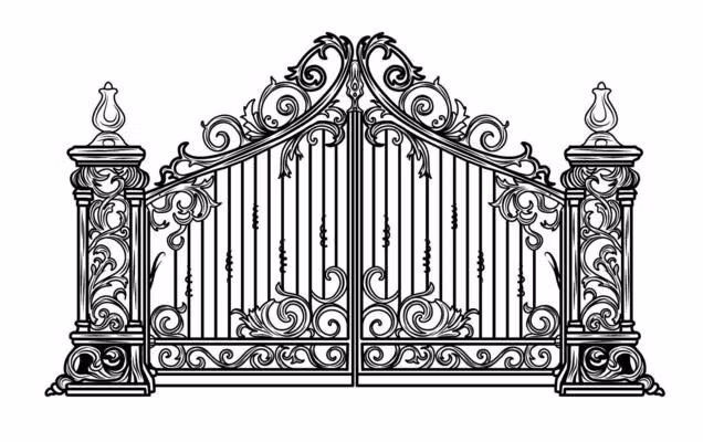 ornate black wrought iron gate close up - Vintage gold background, embossed metal texture, vector seamless pattern 21858325 Vector Art at Vecteezy