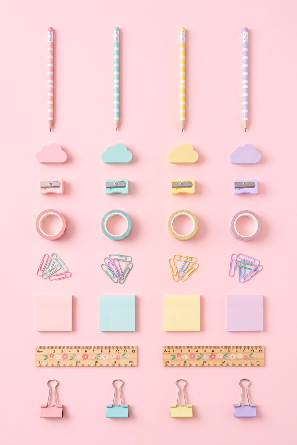 pastel Japanese stationery collection photograph - Pretty tools = happy artists! 🩷💛🩵 Every little artist deserves a setup this dreamy. This pastel stationery collection — featuring matching pencils, cloud erasers, sharpeners, washi tape, paper clips, sticky notes, and binders — is every kid's creative corner dream. Perfect for back-to-school or gifting a young art lover in your life. Organized, colorful, and oh-so-satisfying. ✨ Follow Tiny Pencil Club for more art inspiration that makes creativity feel like playtime. #PastelStationery #KidsArtSupplies #StationeryFlatlay #BackToSchool #TinyPencilClub #CuteStationery #KidsDesk #ArtSuppliesForKids #PastelAesthetic #CreativeKids