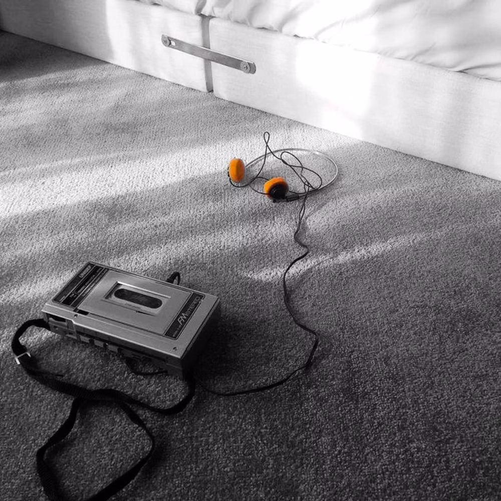 vintage cassette headphones bedroom photograph -