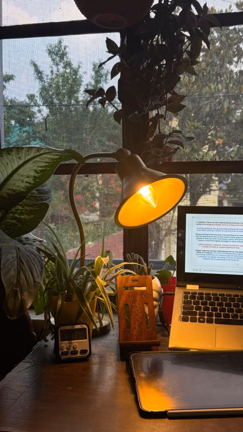 desk lamp study corner night photograph -