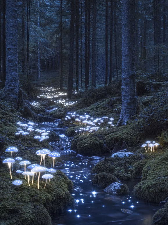 Luminous Eco-Skeuomorphism aesthetic - Nature, Forest, Bioluminescence, Magical, Calm, Tranquil, Dreamy, Serene, Mystical, Green, Glow, Moss, Fantasy, Scenic #Nature #Forest #Bioluminescence #Magical #Calm #Tranquil #Dreamy #Serene #Mystical #Glow #Fantasy #Scenic