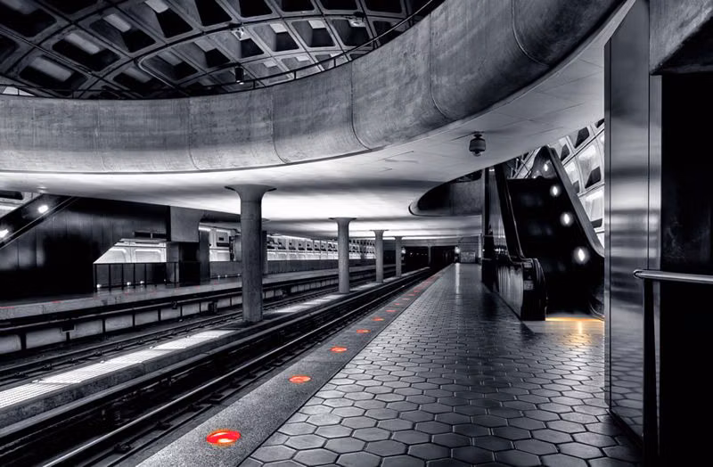 metro platform geometric floor markings photograph - metro station