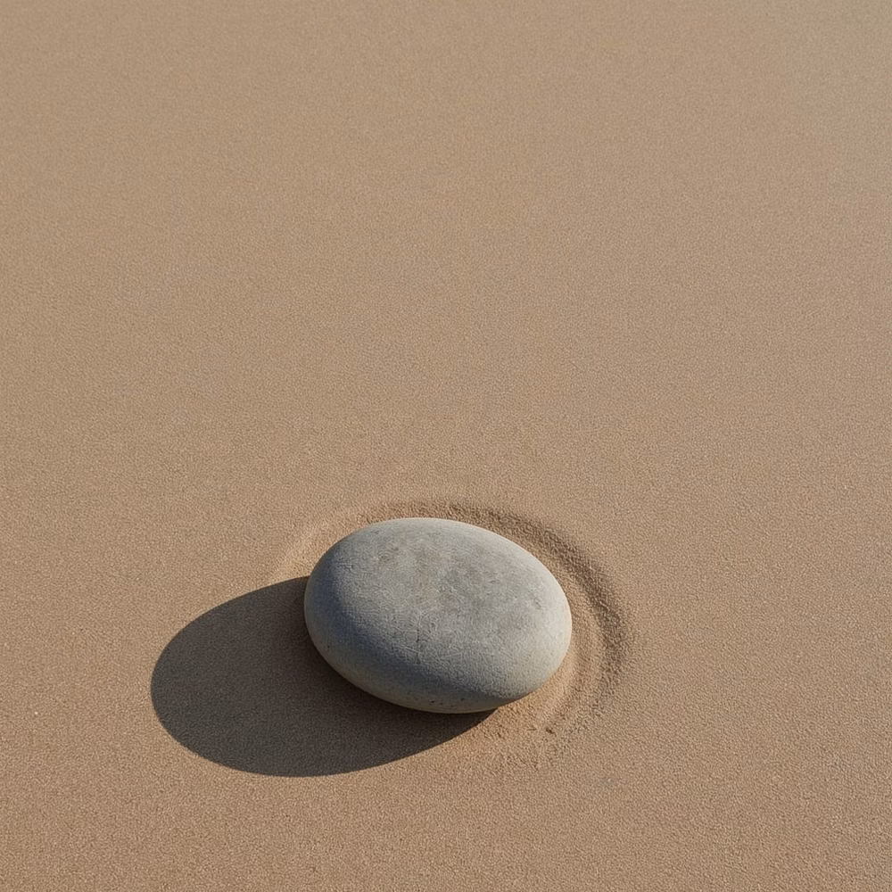 single stone on sand minimal photograph - Your Monday Reminder — Supported   Grounded doesn’t mean stuck. It means supported.  Let today be simple. One steady step at a time.  What’s supporting you this week?  #mindfulmonday #stayrooted #treesandleaves #wearthecalm #groundedliving #quietstrength #slowliving #minimalistnature #1tee1tree #naturewear