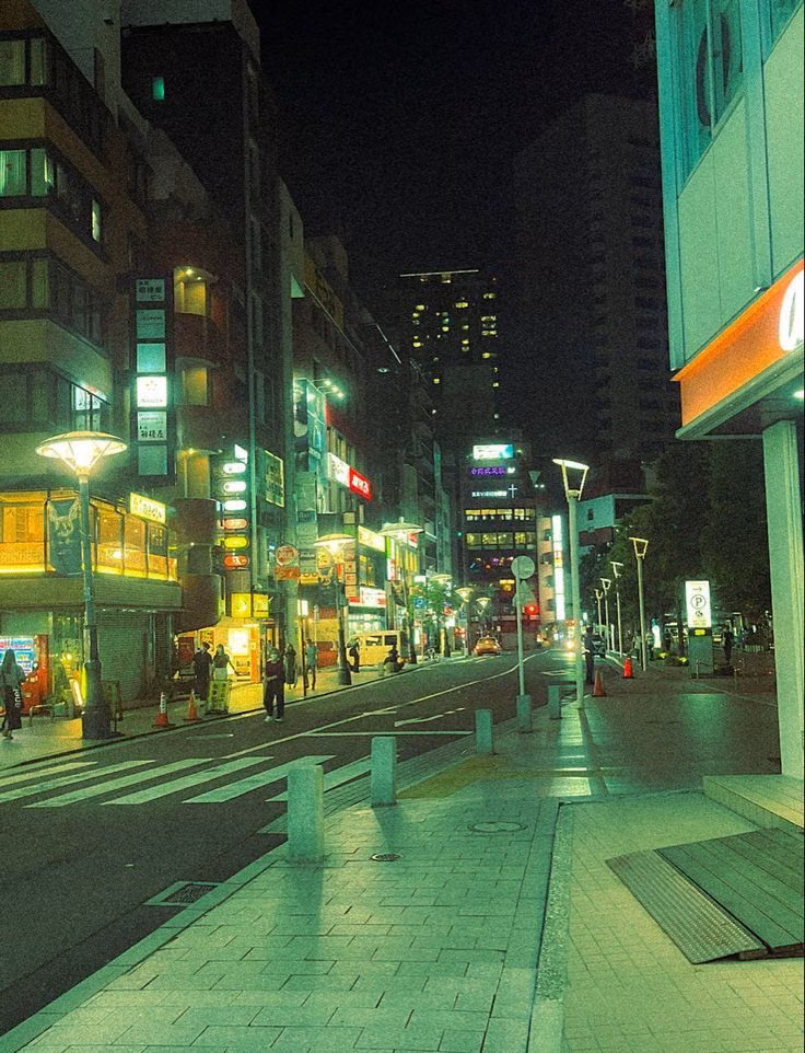 1990s Japanese city street night photograph - 