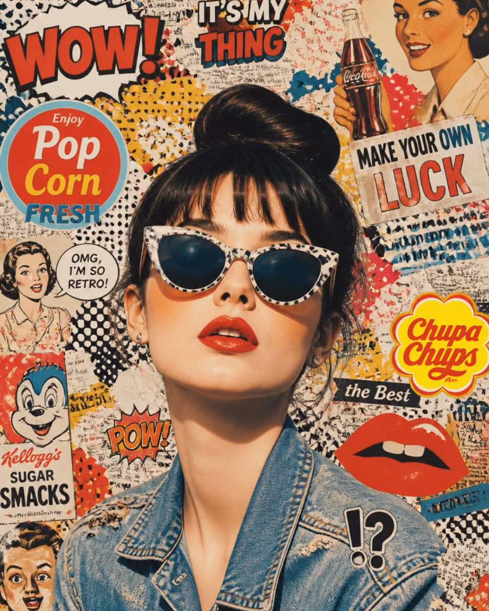 Pop Art aesthetic - Playful, colorful, and full of retro charm. This pop art composition combines comic book aesthetics, vintage advertising inspiration, and modern design for a bold and nostalgic wall decor piece.