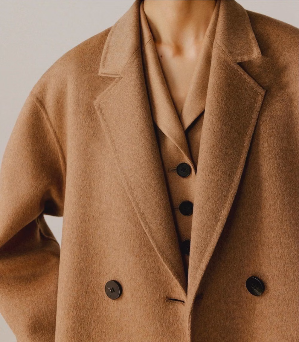 tailored neutral wool coat detail photograph - 