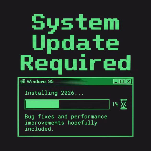Retro Computing aesthetic - DEC-287 System Update Required Installing 2026 Retro 90s UI - 2026 Will Be My Year - T-Shirt | TeePublic