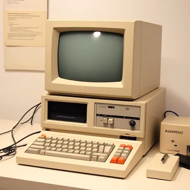 1980s beige CRT desktop computer museum photograph -