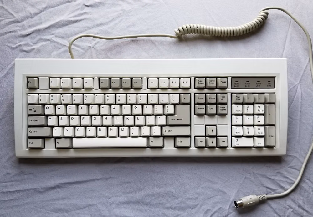 vintage mechanical computer keyboard close up -