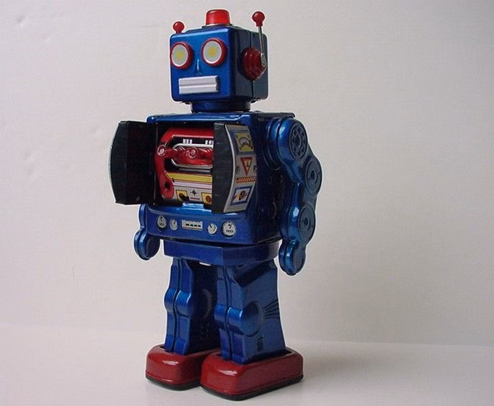 vintage tin toy robot studio photograph - Tin Robot 50-60's
