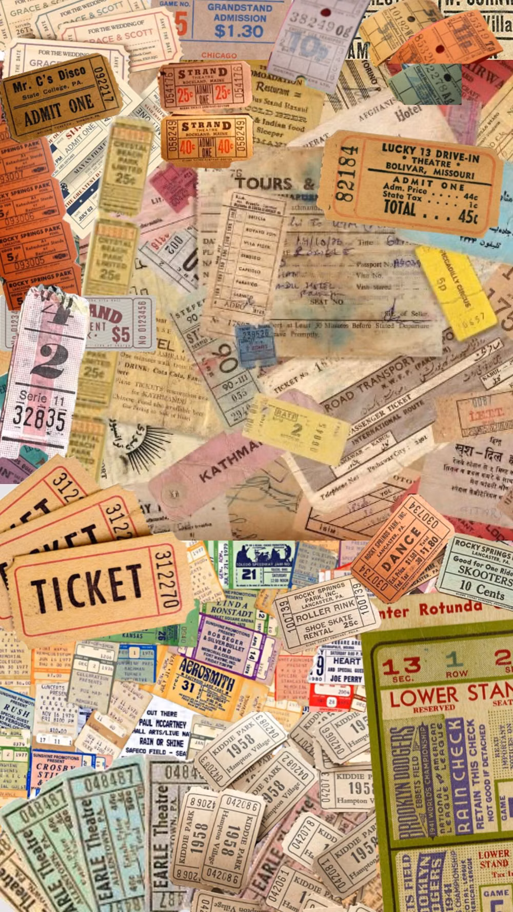 vintage ticket stubs collection overhead photograph - #tickets #entertainment