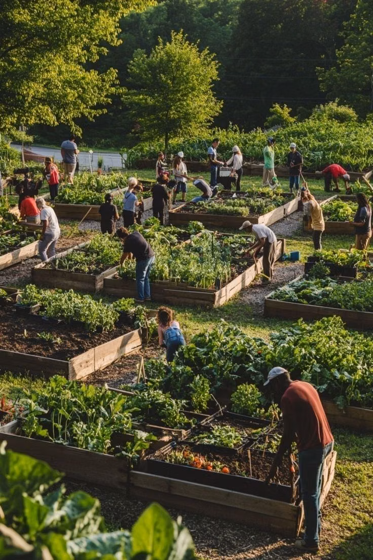 community garden people working photograph -