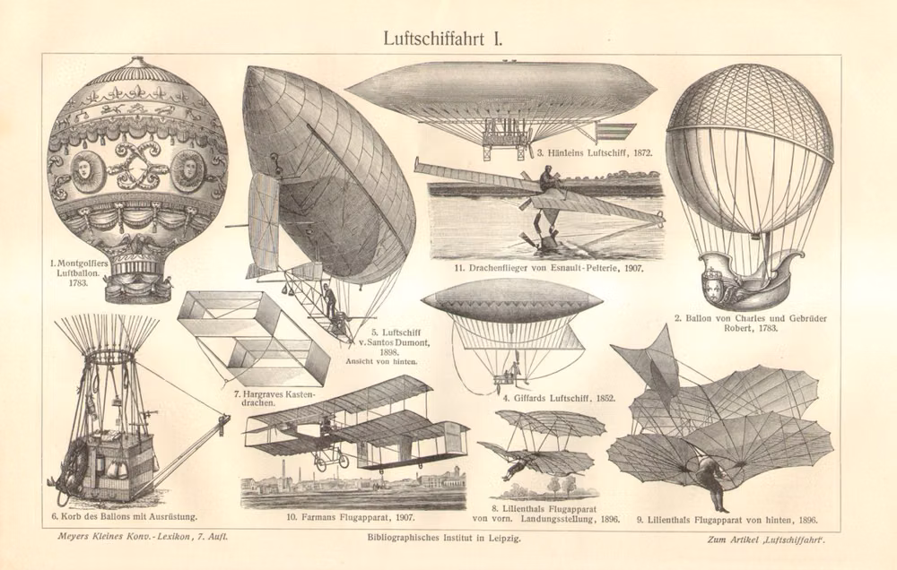 Victorian airship engraving antique paper - artwork