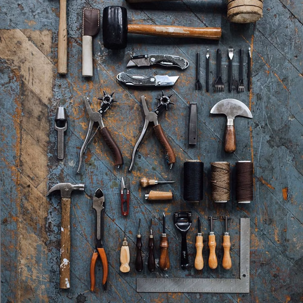 vintage leather tool roll photograph - Leather tools