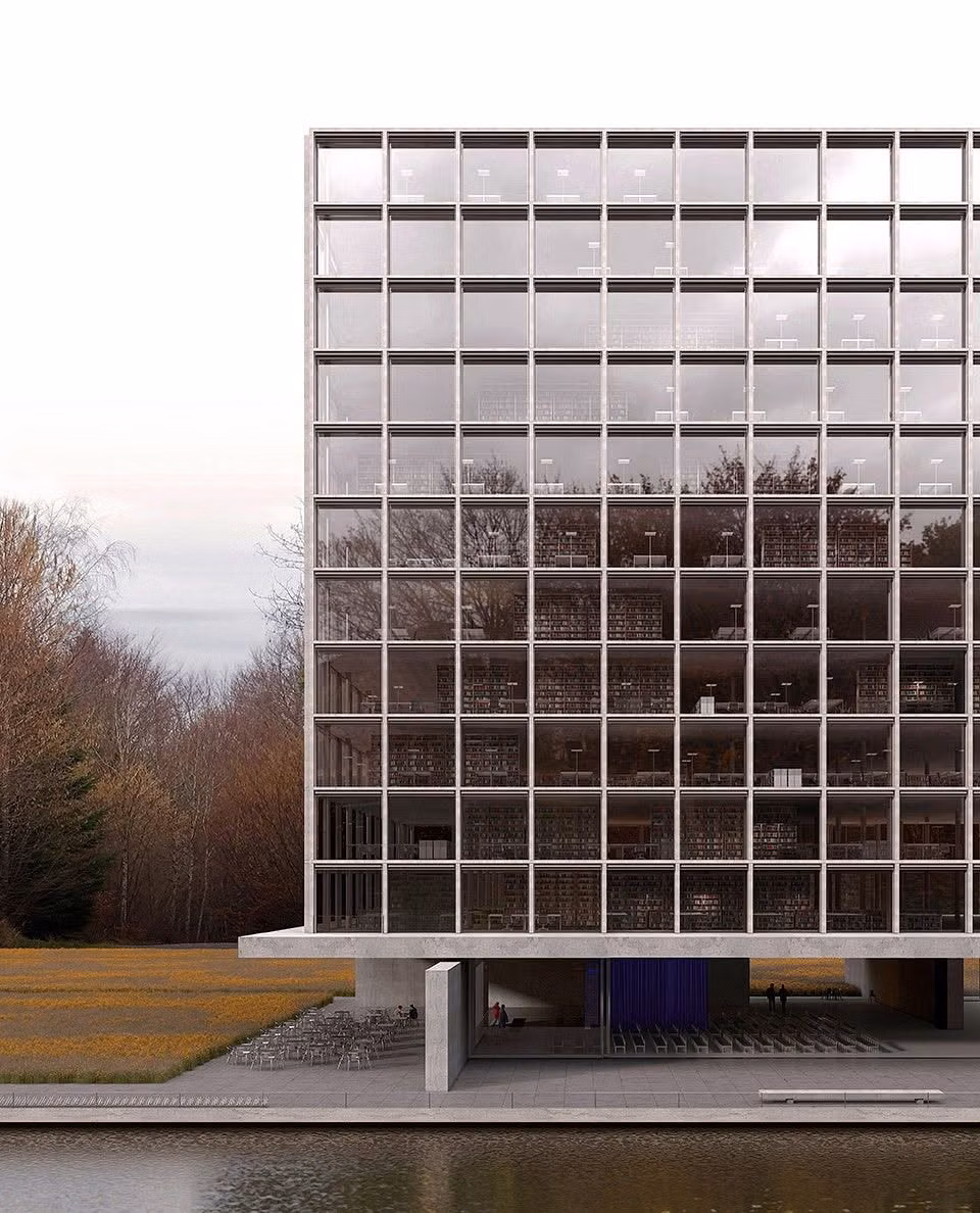 Swiss modernist concrete facade grid photograph - 