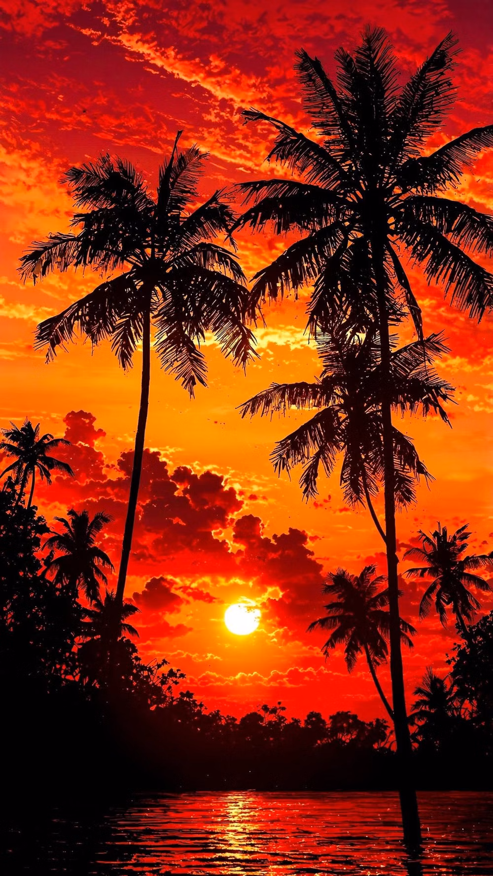 sunset palm silhouette vivid photograph -
