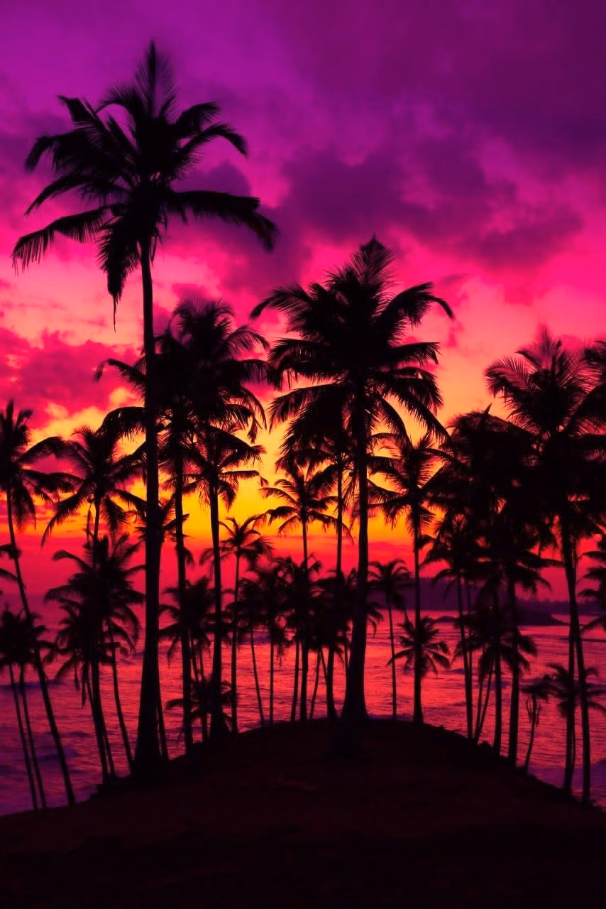 sunset palm silhouette vivid photograph -