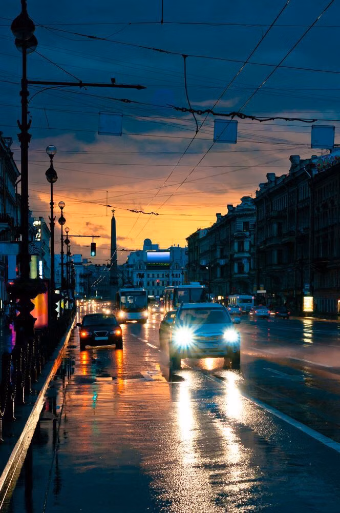 wet highway night neon reflections photograph - G
