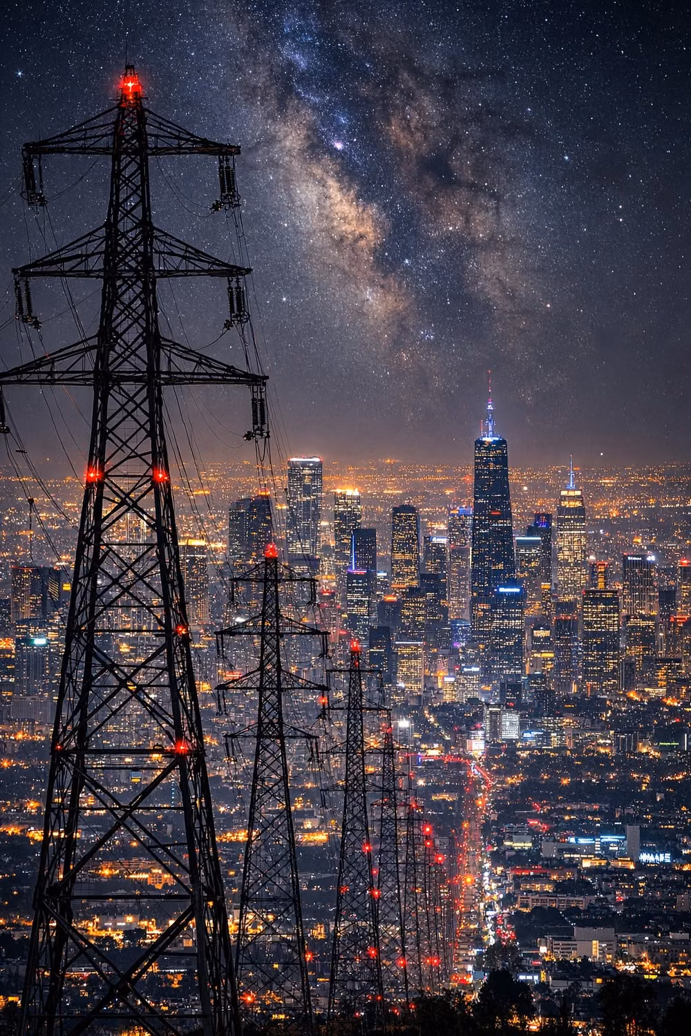 urban power lines night sky photograph - 