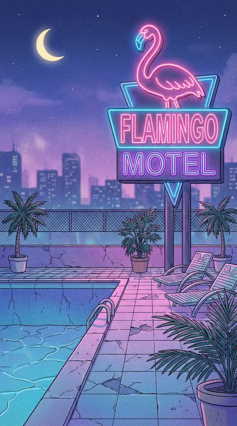 Vaporwave aesthetic - Late night vaporwave vibes. Upgrade your background with this aesthetic anime scenery! 🌙🩷 #vaporwave #neonaesthetic #poolside #retroart