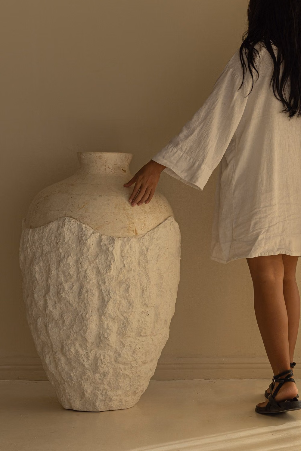 imperfect handmade ceramic vessel photograph - Our Large Pila Vessel is hard to miss. A bold statement with textural curves and oversized profile.